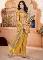 Silk Yellow Party Wear Digital Print Readymade Kurti With Plazzo And Dupatta